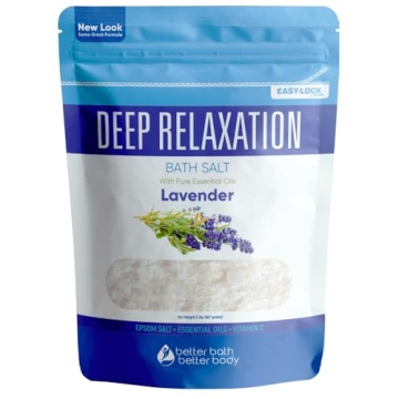 Deep Relaxation Bath Salt 32 Ounces Epsom Salt with Natural Lavender Essential Oil Plus Vitamin C in...