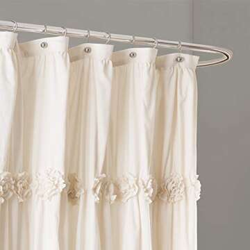 Lush Decor Darla Ruched Floral Bathroom Shower Curtain, 72” x 72”, Ivory
