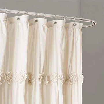 Lush Decor Darla Ruched Floral Bathroom Shower Curtain, 72” x 72”, Ivory