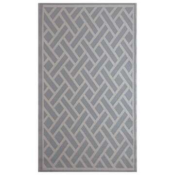 iCustomRug Outdoor Rug Mat- Contemporary Border and Braided Taupe Motif 5'X8' Reversible Picnic and Beach Area Rug, Perfect for Patio, Camping, Sunroom, and Any Outdoor Space