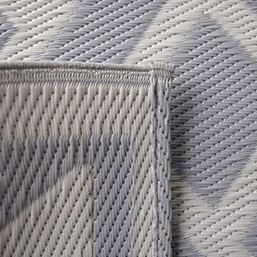 iCustomRug Outdoor Rug Mat- Contemporary Border and Braided Taupe Motif 5'X8' Reversible Picnic and Beach Area Rug, Perfect for Patio, Camping, Sunroom, and Any Outdoor Space