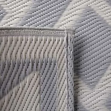 iCustomRug Outdoor Rug Mat- Contemporary Border and Braided Taupe Motif 5'X8' Reversible Picnic and Beach Area Rug, Perfect for Patio, Camping, Sunroom, and Any Outdoor Space