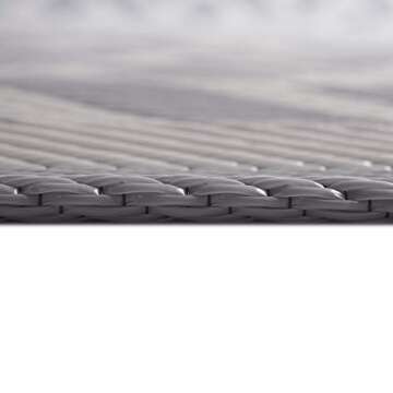 iCustomRug Outdoor Rug Mat- Contemporary Border and Braided Taupe Motif 5'X8' Reversible Picnic and Beach Area Rug, Perfect for Patio, Camping, Sunroom, and Any Outdoor Space