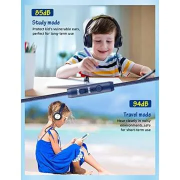 Kids Headphones with Cord , Wired Over Ear Headsets with Microphone Limited Volume 85dB/ 94dB, Portable Wired Headphones for Kids Boys Girls Teens Children Online School/Travel/iPad/Tablet/Cellphone