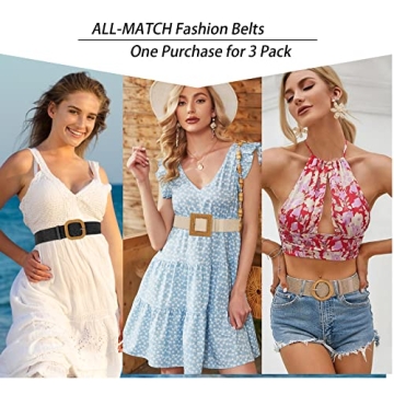 Stylish WHIPPY Straw Woven Elastic Belts Set for Women