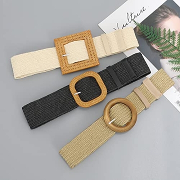 Stylish WHIPPY Straw Woven Elastic Belts Set for Women