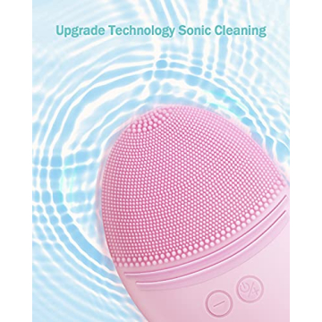 EZBASICS Facial Cleansing Brush Made with Ultra Hygienic Soft Silicone, Waterproof Sonic Vibrating Face Brush for Deep Cleansing, Gentle Massaging, Inductive Charging (Pink)1 Pack+5 Speed Settings