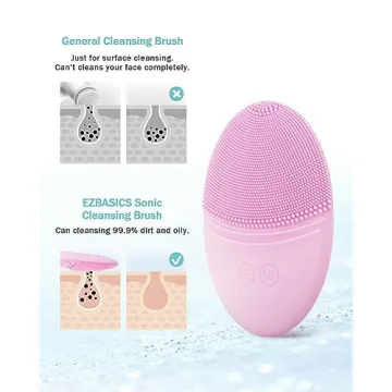 EZBASICS Facial Cleansing Brush Made with Ultra Hygienic Soft Silicone, Waterproof Sonic Vibrating Face Brush for Deep Cleansing, Gentle Massaging, Inductive Charging (Pink)1 Pack+5 Speed Settings
