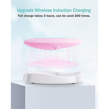 EZBASICS Facial Cleansing Brush Made with Ultra Hygienic Soft Silicone, Waterproof Sonic Vibrating Face Brush for Deep Cleansing, Gentle Massaging, Inductive Charging (Pink)1 Pack+5 Speed Settings