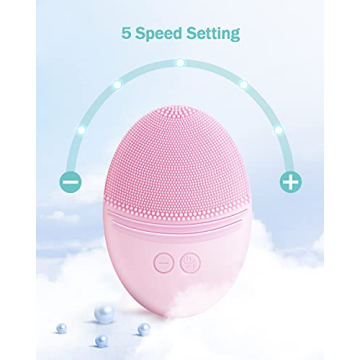 EZBASICS Facial Cleansing Brush Made with Ultra Hygienic Soft Silicone, Waterproof Sonic Vibrating Face Brush for Deep Cleansing, Gentle Massaging, Inductive Charging (Pink)1 Pack+5 Speed Settings