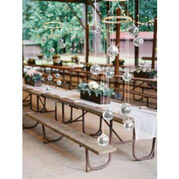 Rodudu Disco Ball Mobile Spiral Spinner Ball 32 Inch Height with Bamboo Circle for Indoor Outdoor Yard Garden Patio Home Decoration and Party Weding Festival Birthday