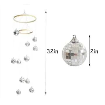 Rodudu Disco Ball Mobile Spiral Spinner Ball 32 Inch Height with Bamboo Circle for Indoor Outdoor Yard Garden Patio Home Decoration and Party Weding Festival Birthday