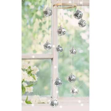 Rodudu Disco Ball Mobile Spiral Spinner Ball 32 Inch Height with Bamboo Circle for Indoor Outdoor Yard Garden Patio Home Decoration and Party Weding Festival Birthday