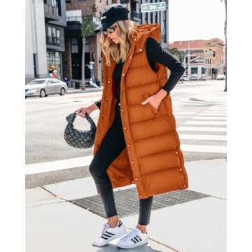 BTFBM Long Puffer Vest Women Quilted Hooded Button Down Zip Up Sleeveless Vests Outerwear Padded Jac...