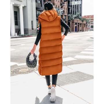BTFBM Long Puffer Vest Women Quilted Hooded Button Down Zip Up Sleeveless Vests Outerwear Padded Jacket Fall Winter Coat(Orange, Small)