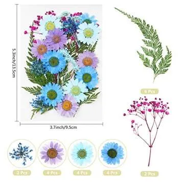 Real Dried Pressed Flowers and Leaves - 73pcs Mixed Multiple Dry Flower and Leaf with Tweezer for DIY Candel Resin Jewelry Nail Pendant Crafts Art Floral Decoration