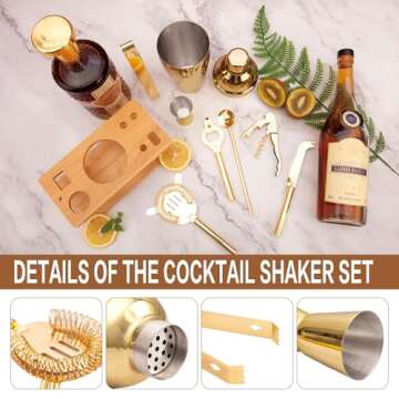 JNWINOG 9Pcs-Cocktail Shaker Set Bartending Kit Cocktail Bar Set Cocktail Mix Drink Making Kit Professional Bar and Home Drink Bar Tools for Bartender (Gold, 9Pcs)