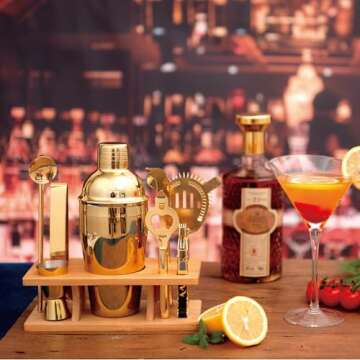 JNWINOG 9Pcs-Cocktail Shaker Set Bartending Kit Cocktail Bar Set Cocktail Mix Drink Making Kit Professional Bar and Home Drink Bar Tools for Bartender (Gold, 9Pcs)