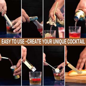 JNWINOG 9Pcs-Cocktail Shaker Set Bartending Kit Cocktail Bar Set Cocktail Mix Drink Making Kit Professional Bar and Home Drink Bar Tools for Bartender (Gold, 9Pcs)