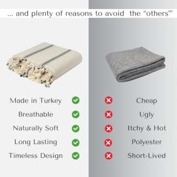 The Loomia 100% Cotton Striped Turkish Throw Blanket for Home Decor, Beach and Picnic (Cream Ivory, XL, 50"X86")