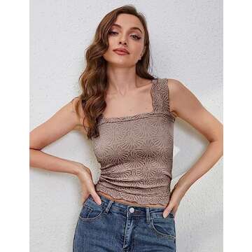 Trendy PICPUNMAK Square Neck Crop Tank Top for Women