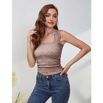 Trendy PICPUNMAK Square Neck Crop Tank Top for Women