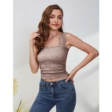 Trendy PICPUNMAK Square Neck Crop Tank Top for Women