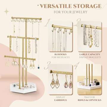 Stylish 3 Tier Pinzoveco Jewelry Organizer for Easy Access
