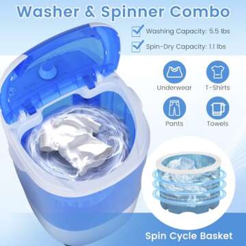 ARLIME Mini Washer and Dryer Combo, 5.5 Lbs Mini Laundry Washer, Semi-automatic Washing Machine with Drain Hose & Spin Tub, Small Washing Machine for Drom RV Apartment (Blue)