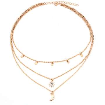 BERYUAN Women Simple Choker Moon Star Choker Necklace Pendant Necklace Trendy Necklace for Women (GO...