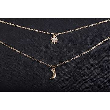BERYUAN Women Simple Choker Moon Star Choker Necklace Pendant Necklace Trendy Necklace for Women (GOLD)