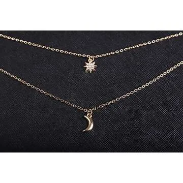 BERYUAN Women Simple Choker Moon Star Choker Necklace Pendant Necklace Trendy Necklace for Women (GOLD)