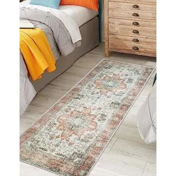 Keen Home Design 2x10 Rug - Machine Washable Runner Rug with Non-Slip Backing, Ideal for Hallway, Entryway, Kitchen, Laundry Room - Vintage, Easy Clean, Durable, Low Pile Rug - (2'6" x 10')