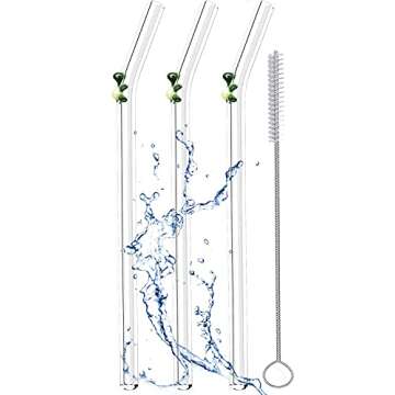 Eco-Friendly 3pcs Reusable Glass Straws with Cleaning Brush