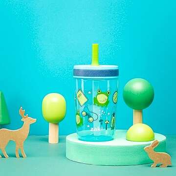 Zak Designs Kelso 15 oz Tumbler 2pc Set, (Campout) Non-BPA Leak-Proof Screw-On Lid with Straw Made of Durable Plastic and Silicone, Perfect Baby Cup Bundle for Kids