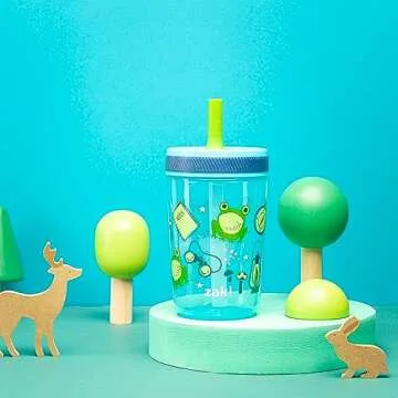 Zak Designs Kelso 15 oz Tumbler 2pc Set, (Campout) Non-BPA Leak-Proof Screw-On Lid with Straw Made of Durable Plastic and Silicone, Perfect Baby Cup Bundle for Kids