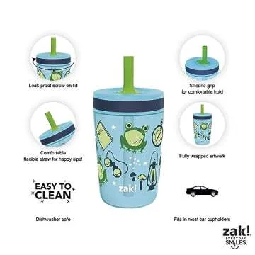 Zak Designs Kelso 15 oz Tumbler 2pc Set, (Campout) Non-BPA Leak-Proof Screw-On Lid with Straw Made of Durable Plastic and Silicone, Perfect Baby Cup Bundle for Kids