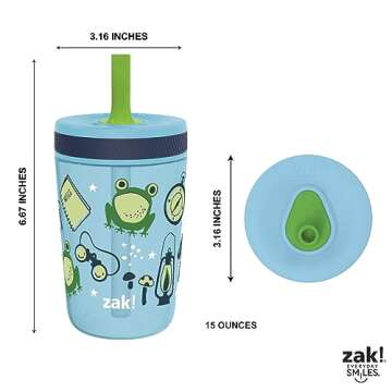 Zak Designs Kelso 15 oz Tumbler 2pc Set, (Campout) Non-BPA Leak-Proof Screw-On Lid with Straw Made of Durable Plastic and Silicone, Perfect Baby Cup Bundle for Kids