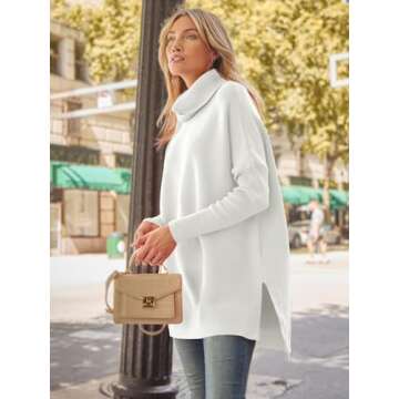 LILLUSORY Oversized Turtleneck Pullover Sweaters Womens 2024 Long Tunic Sweater Winter Trendy Casual Poncho Cowl Neck Cute Tops Dress Fall Fashion Clothes Outfits Clothing White