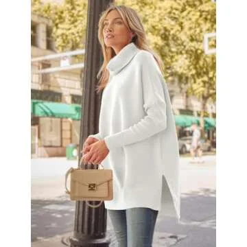 LILLUSORY Oversized Turtleneck Pullover Sweaters Womens 2024 Long Tunic Sweater Winter Trendy Casual Poncho Cowl Neck Cute Tops Dress Fall Fashion Clothes Outfits Clothing White