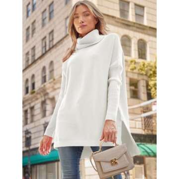 LILLUSORY Oversized Turtleneck Pullover Sweaters Womens 2024 Long Tunic Sweater Winter Trendy Casual Poncho Cowl Neck Cute Tops Dress Fall Fashion Clothes Outfits Clothing White