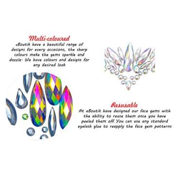 Festival Wedding Hen Glitter Joy Face Gems Temporary Tattoo Jewel Diamante Bindi Fusion Headpiece Bo...