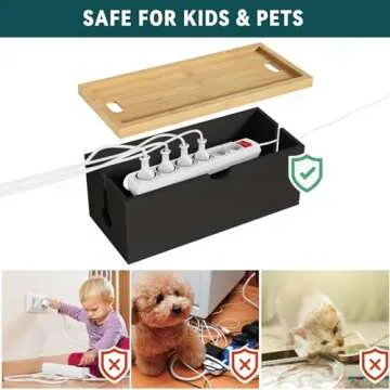 Bamboo Cable Management Box, Large Cord Organizer Box Cable Box to Hide Wires & Power Strips for Desktop Storage Cord Holder for Office Home,No Assembley Required