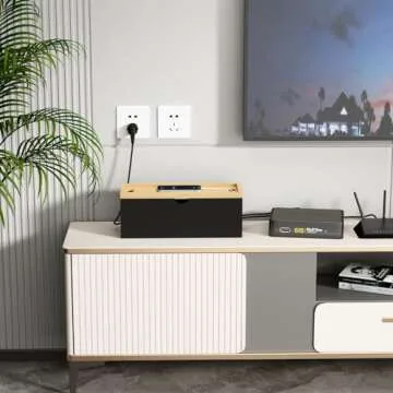 Bamboo Cable Management Box, Large Cord Organizer Box Cable Box to Hide Wires & Power Strips for Desktop Storage Cord Holder for Office Home,No Assembley Required