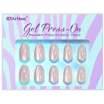 BTArtbox Press On Nails Almond - Soft Gel Fake Nail with Nail Glue, Reusable Opaque Short Stick On Nails in 16 Sizes Nail Kit for Gift Idea, Aurora Cat Eye