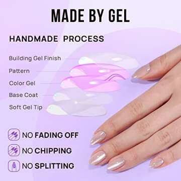 BTArtbox Press On Nails Almond - Soft Gel Fake Nail with Nail Glue, Reusable Opaque Short Stick On Nails in 16 Sizes Nail Kit for Gift Idea, Aurora Cat Eye