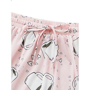 DIDK Women's Cute Cartoon Print Tee and Shorts Pajama Set Coffee Pink Small