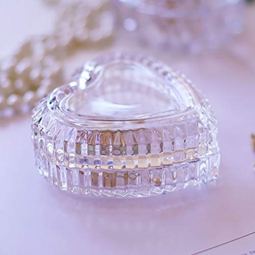 JOYSIP Clear Crystal Heart Shape Jewelry Tray for Girls, Women's Small Covered Trinket Storage Organizer Box