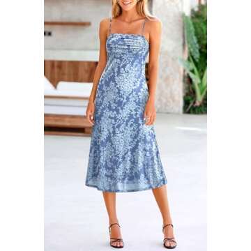 BTFBM Women's Sexy Spaghetti Strap Party Bodycon Midi Dress Elegant Cocktail Dress Summer Floral Dre...