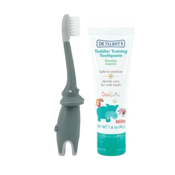 Toddler Training Toothbrush and Natural Kids Toothpaste with Citroganix - Fun Elephant Design!